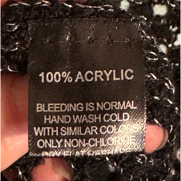 LVS Collections Black and Silver Knit Poncho with Pearls and Fringe - Picture 3 of 4